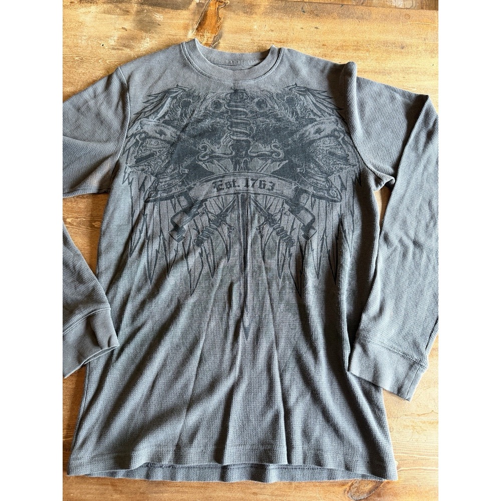 VINTAGE Destruction Men Shirt M Gray Sword Wings Grunge Wings Goth MMA Y2K